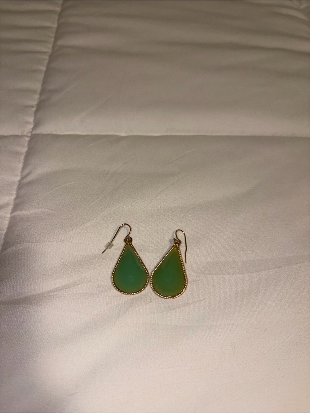 Gold-Trim Green Teardrop Dangle Earrings
